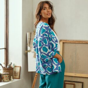 Blancheporte Kimono s 3/4 rukávmi z kolekcie Odette Lepeltier modrá/zelená 54